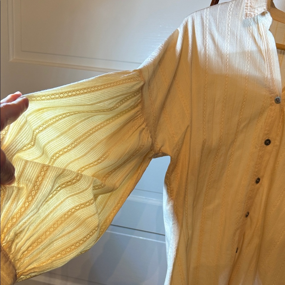 Cream Textured Peasant Blouse Puff Sleeve Cottagecore Boho Top 14